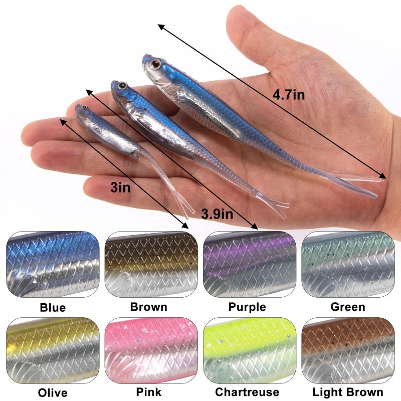 Dr.Fish Soft Plastic Baits Bass Fishing Lures Fork Tail Soft Jerkbait Drop Shot Bait Jerk Shad Minnow Swimbait Crappie Lures for Trout Pike Walleye Green 3'' - Image 2